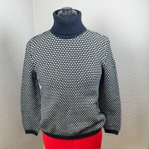 Karen Scott Black White 100% Cotton  Turtleneck Sweater Size Petite Medium